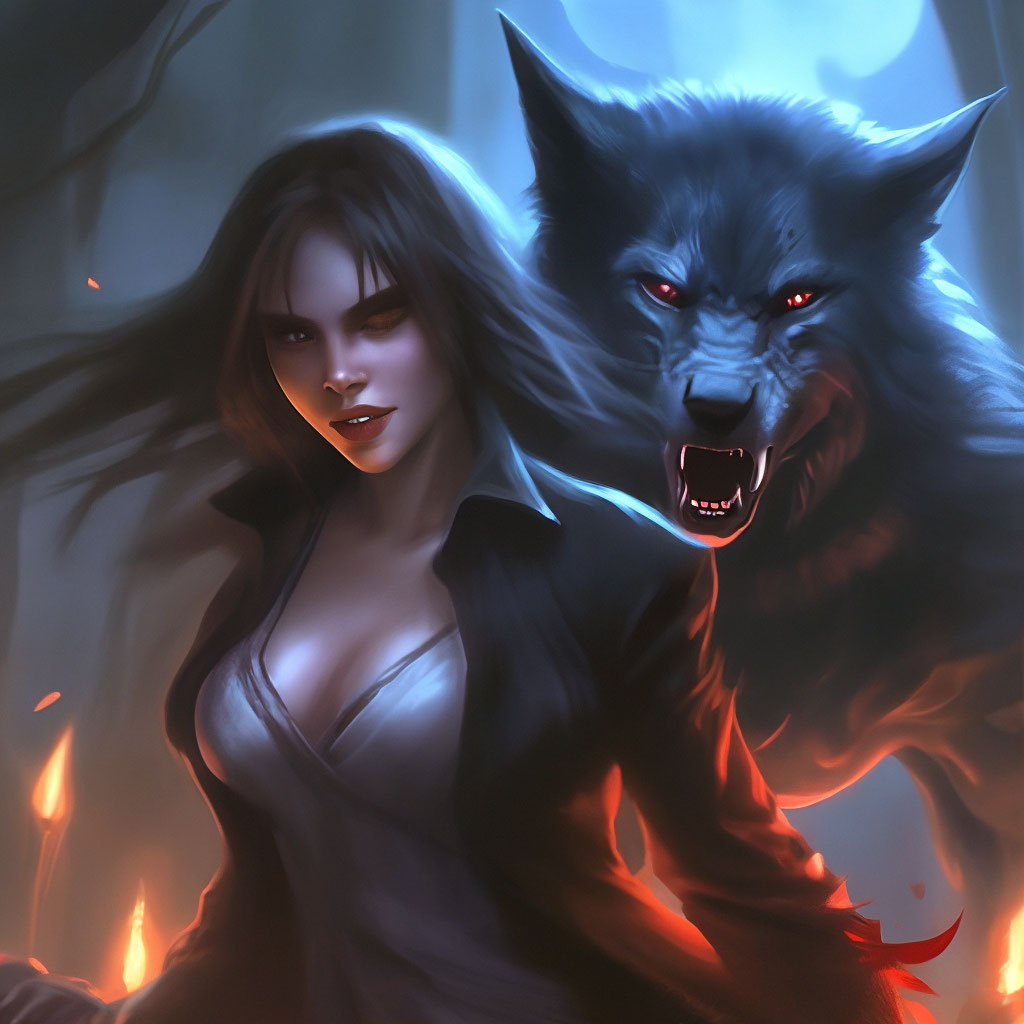 Вампир против девушки-оборотня, тёмное фэнтези" - картинка создана в Ш...