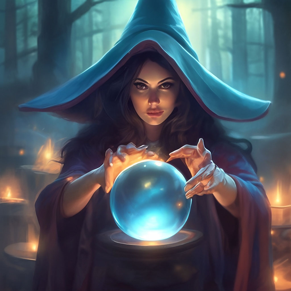 Ведьма колдует над волшебным шаром, …» — создано в Шедевруме