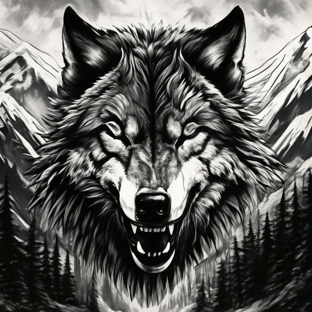 Волк черно белый рисунок - 59 фото