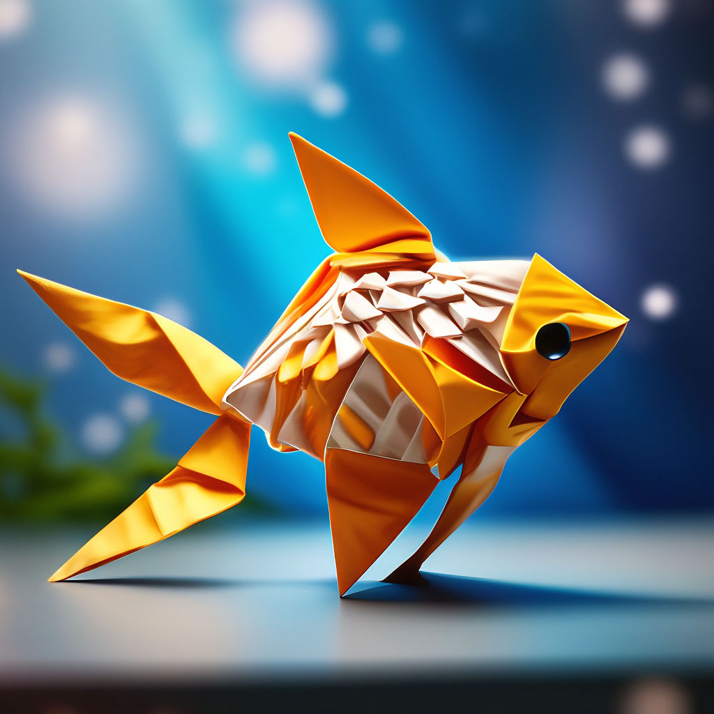 Золотая рыбка из бумаги - схема сборки оригами по шагам