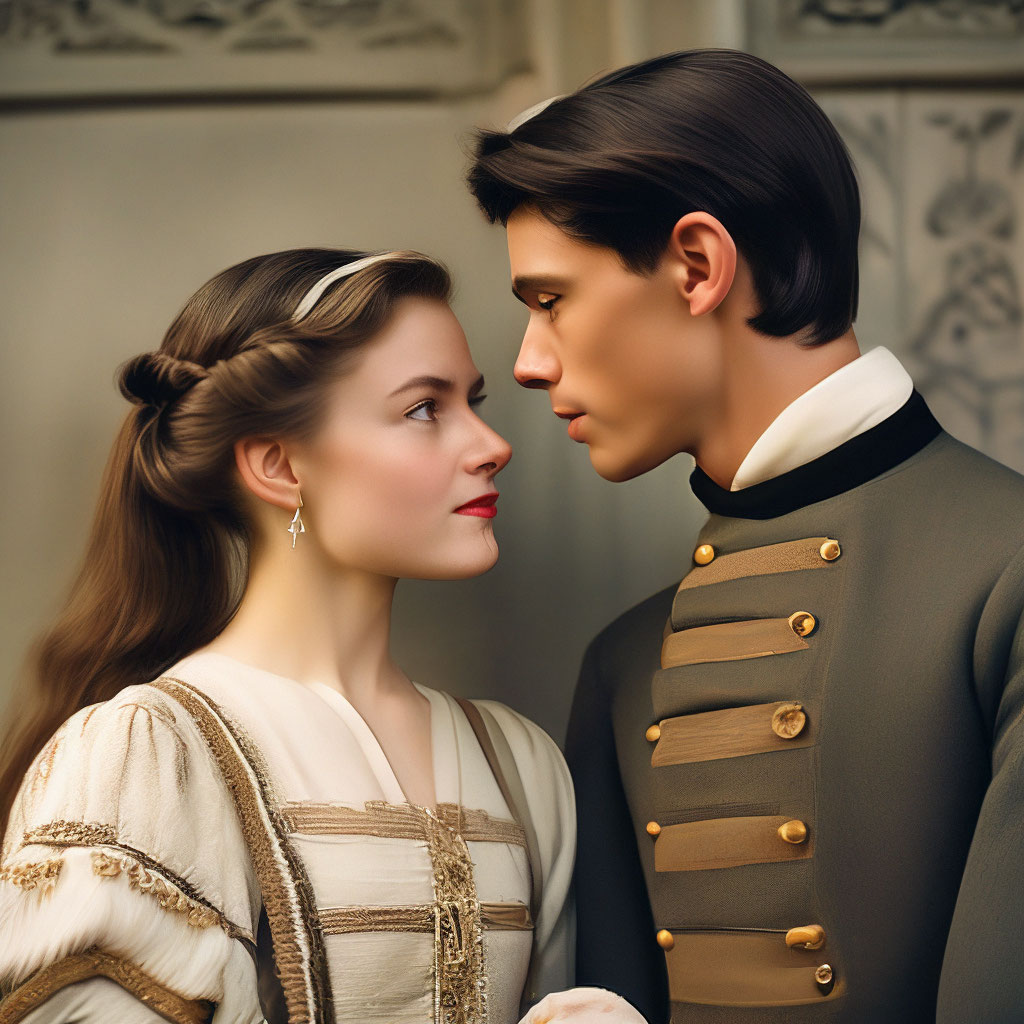 Фото Молодой мужчина и женщина в любви, глядя друг другу в глаза