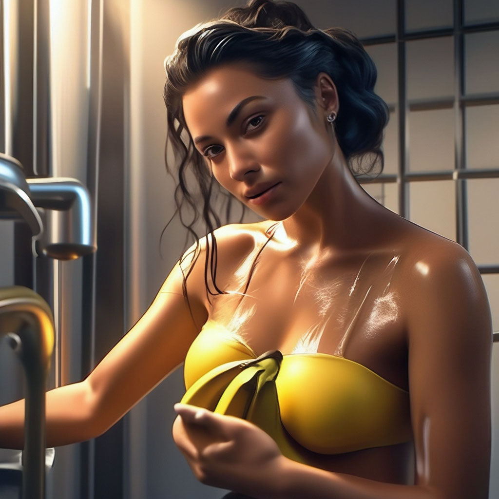 «Женщина принимает душ, яркое …» — создано в Шедевруме