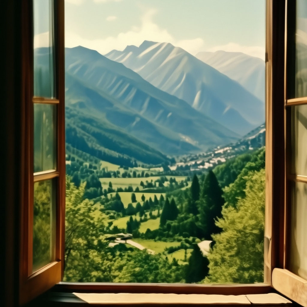 Вид из окна на горы летом, рядом…» — создано в Шедевруме