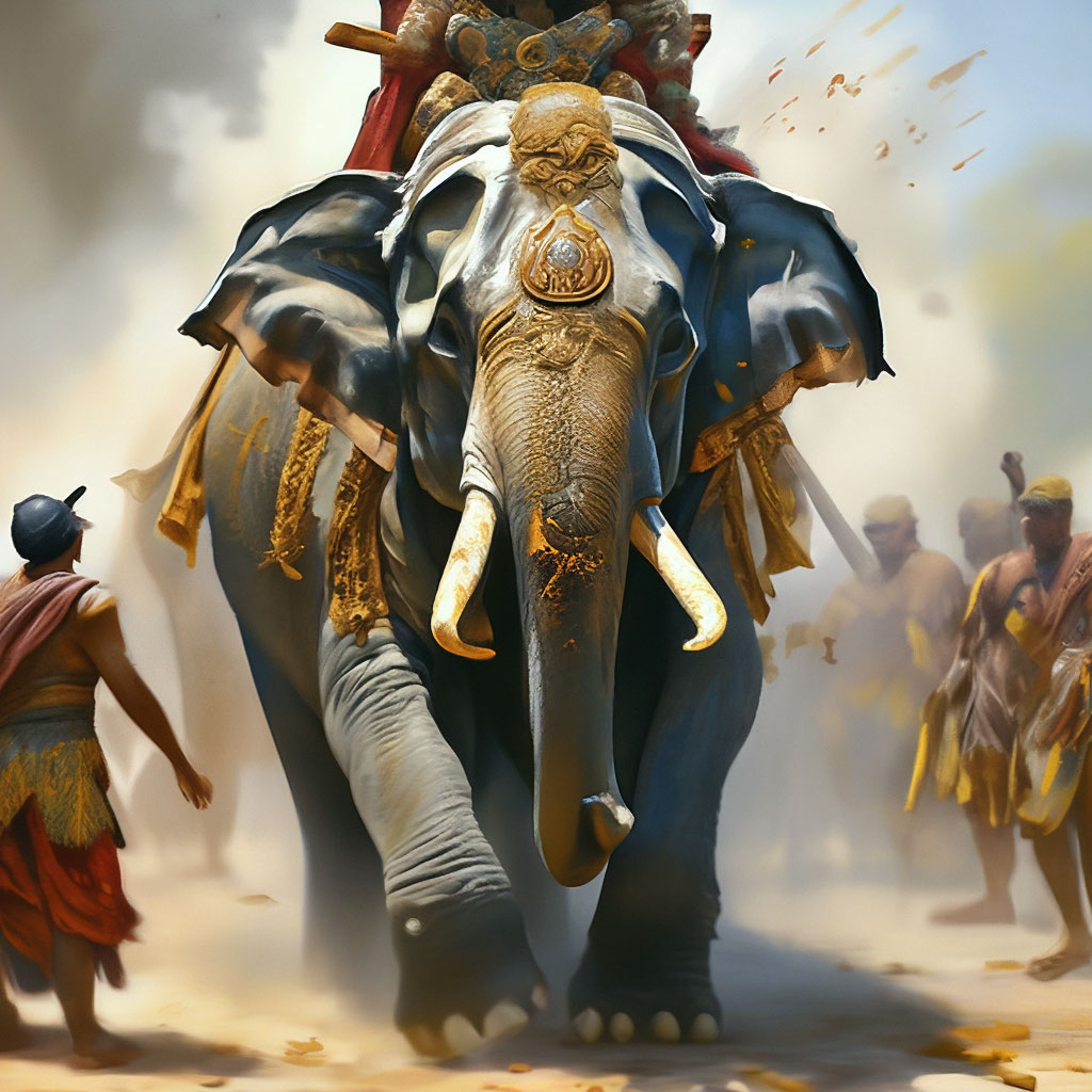 Боевой индийский слон с погонщиком …» — создано в Шедевруме