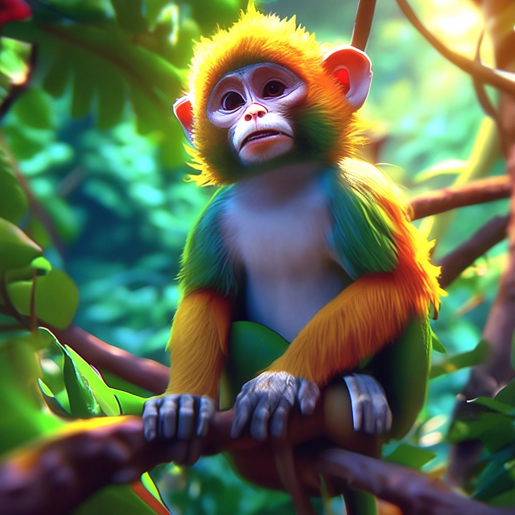 Попугай-обезьяна сидит на дереве в…» — создано в Шедевруме