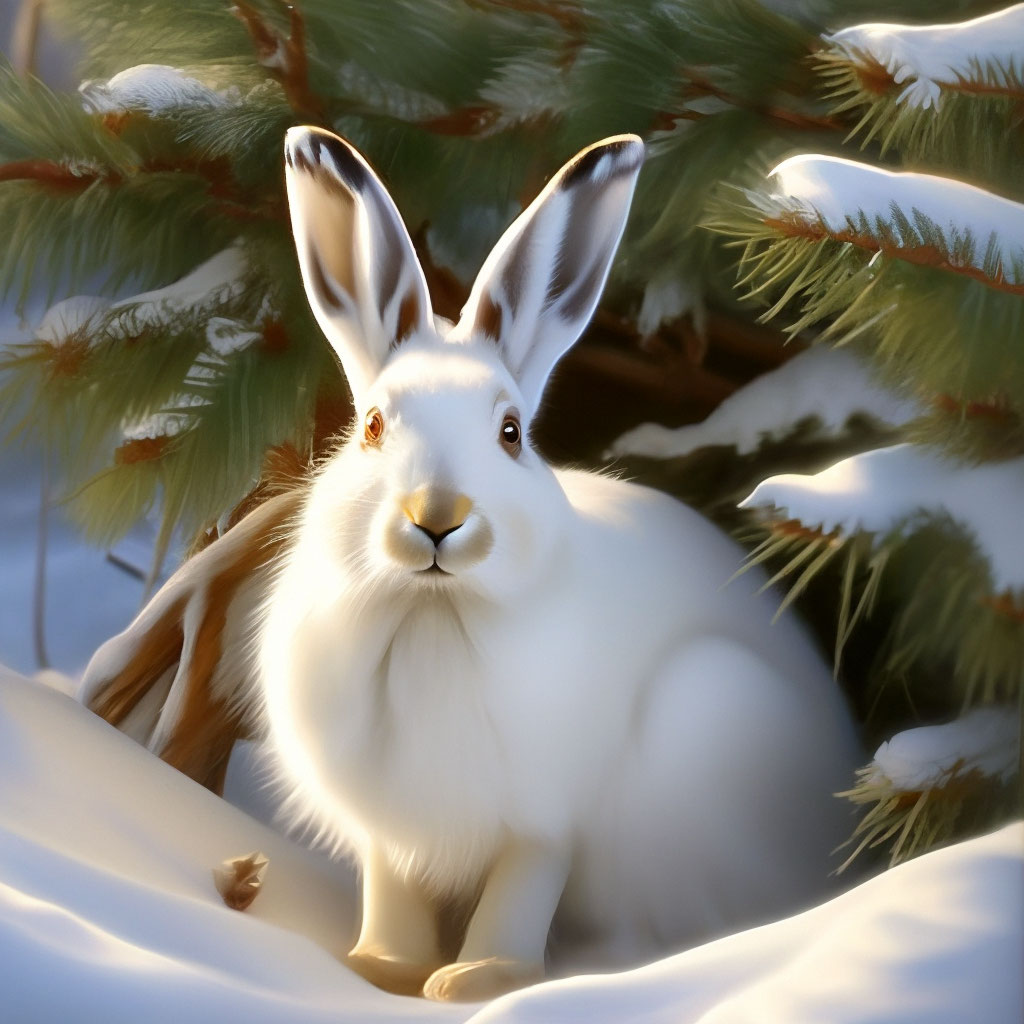 Реалистичный арт зимний белый заяц …» — создано в Шедевруме