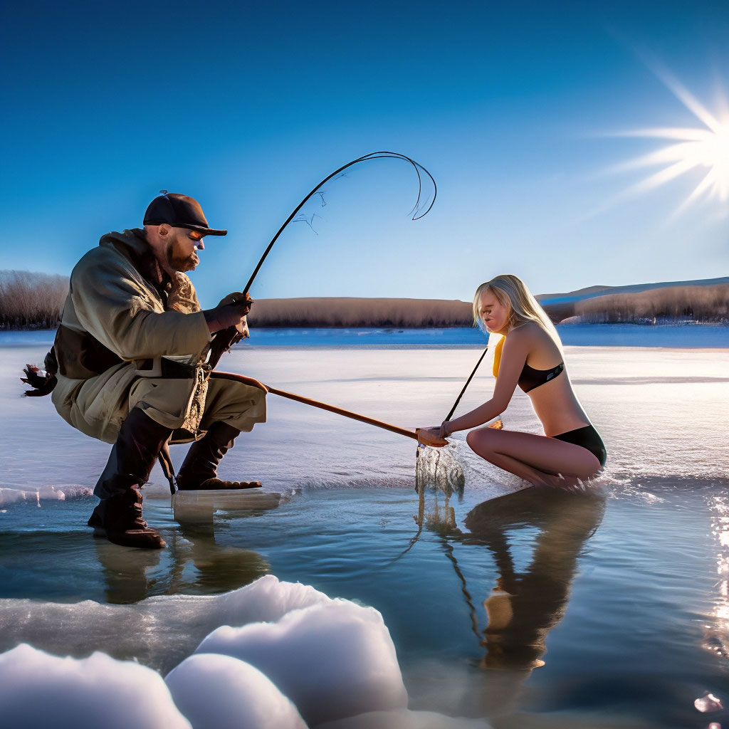 Озеро, лёд, рыбак сидит у лунки …» — создано в Шедевруме