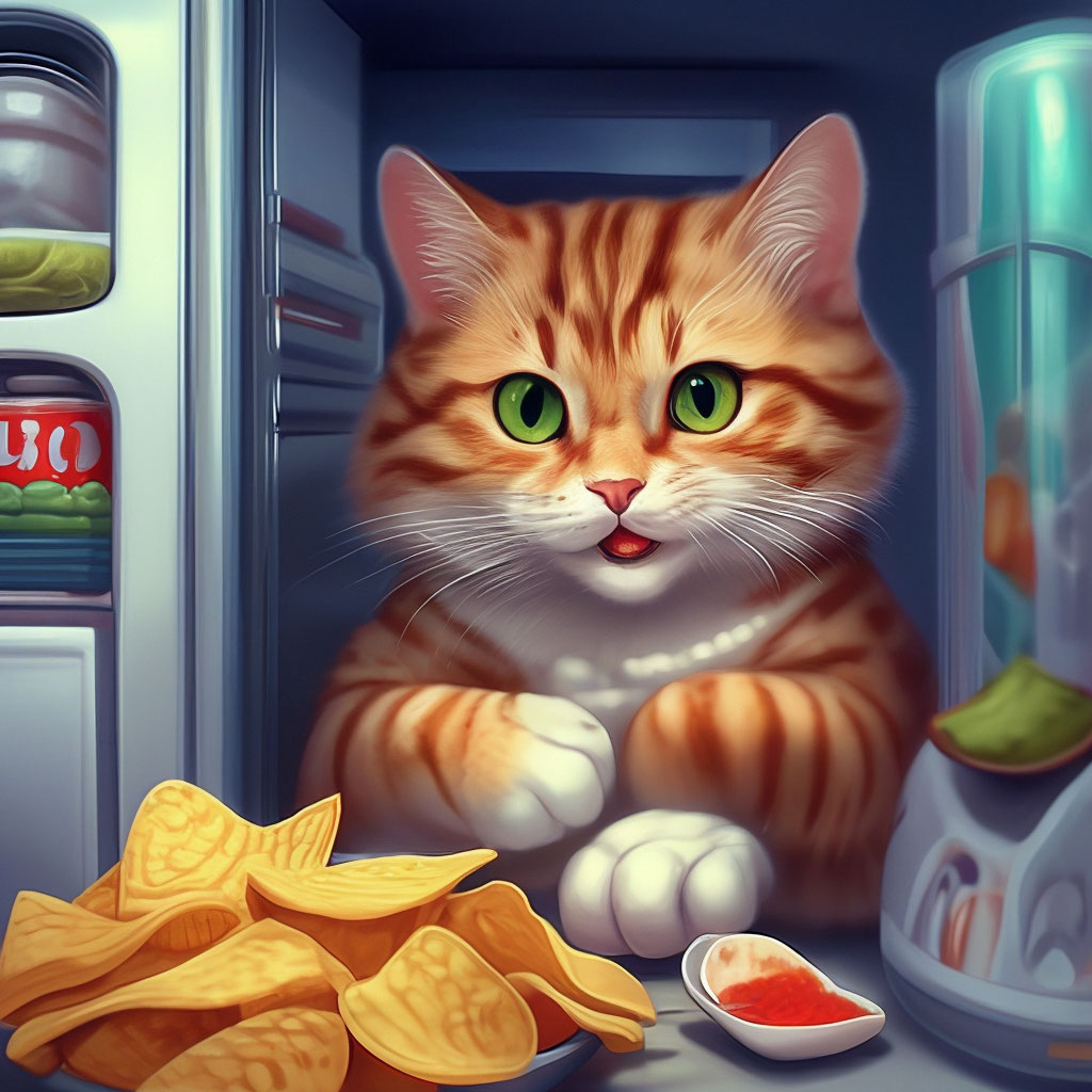 Cat eating chips