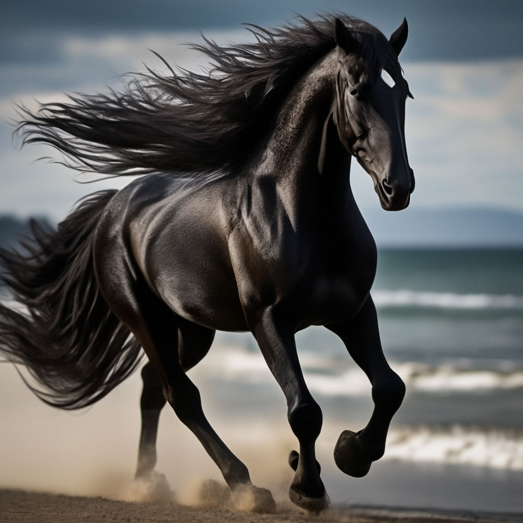 Великолепная красивая чёрная лошадь…» — создано в Шедевруме