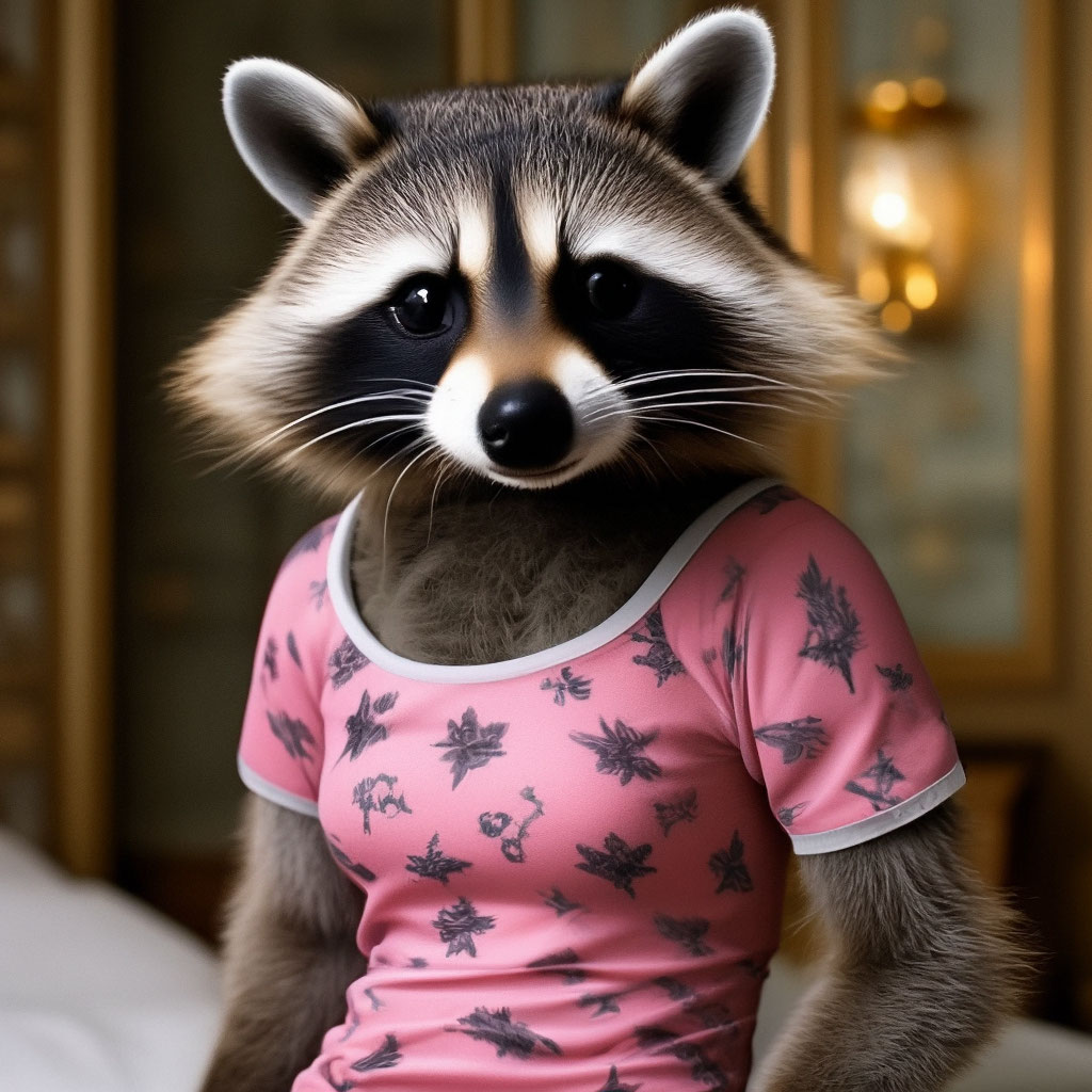 Raccoon in women s underwear