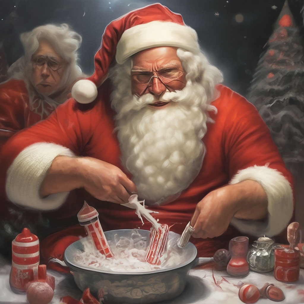 Развратный Санта-Клаус получает кремпай и большую грудь, катаясь на члене.