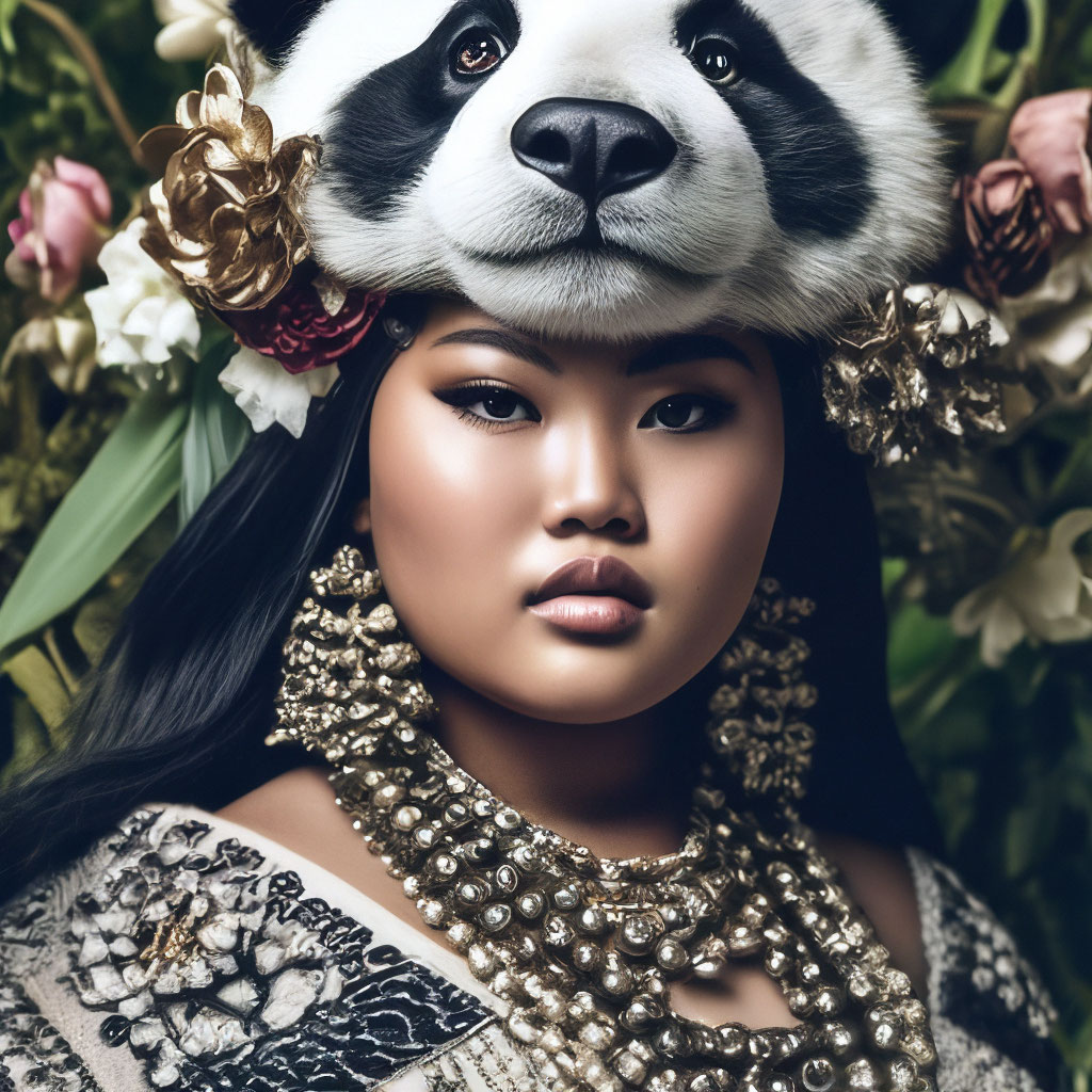 Женщина-панда, plus size, азиатка, …» — создано в Шедевруме