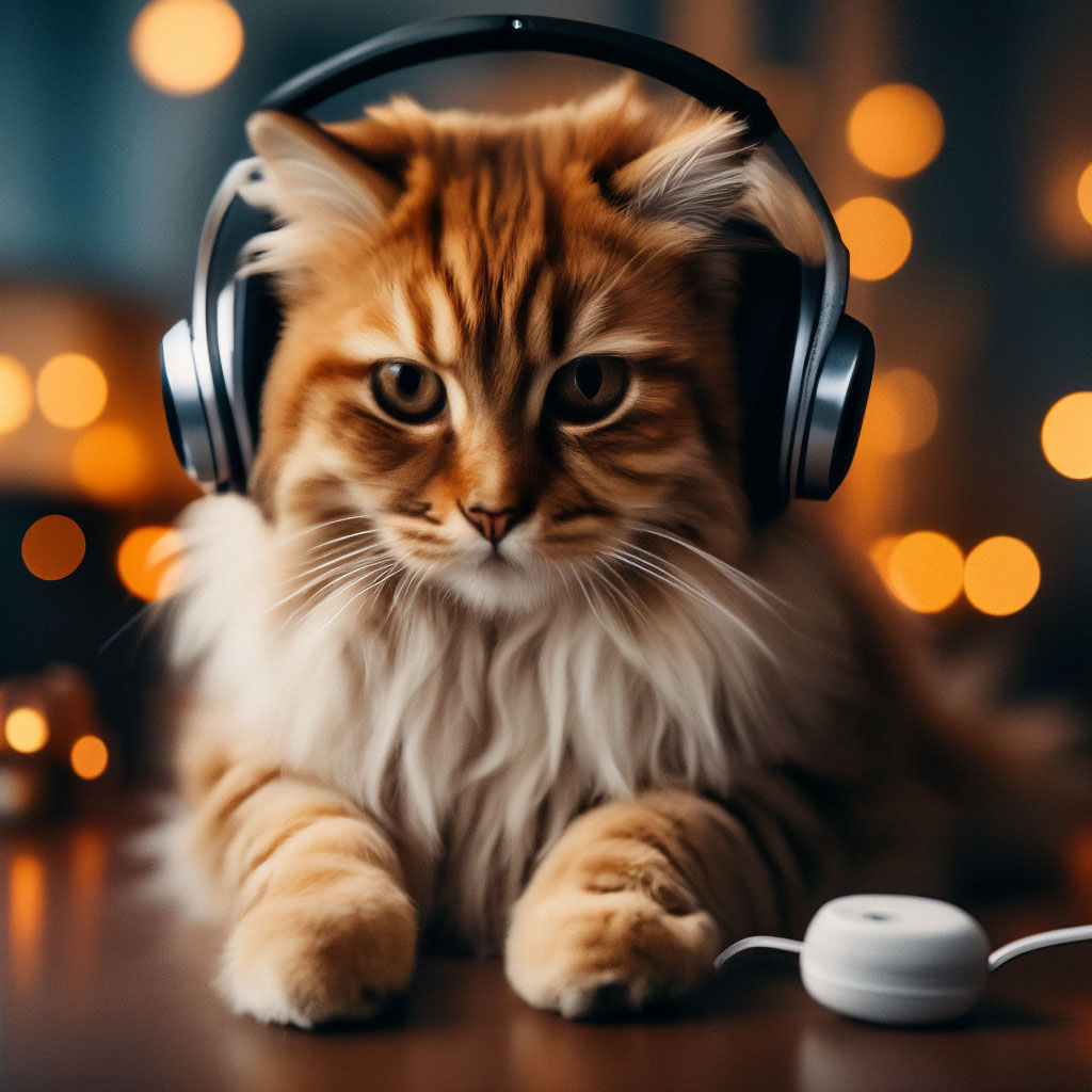 Котик в наушниках