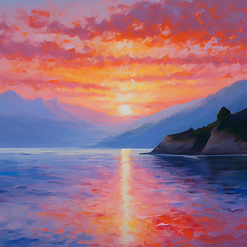 Рисунок море и горы