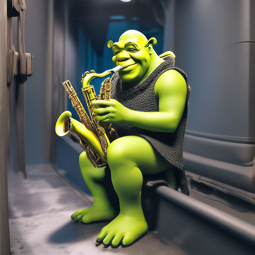 Workshop SteamShrek plays the saxophone without hands        