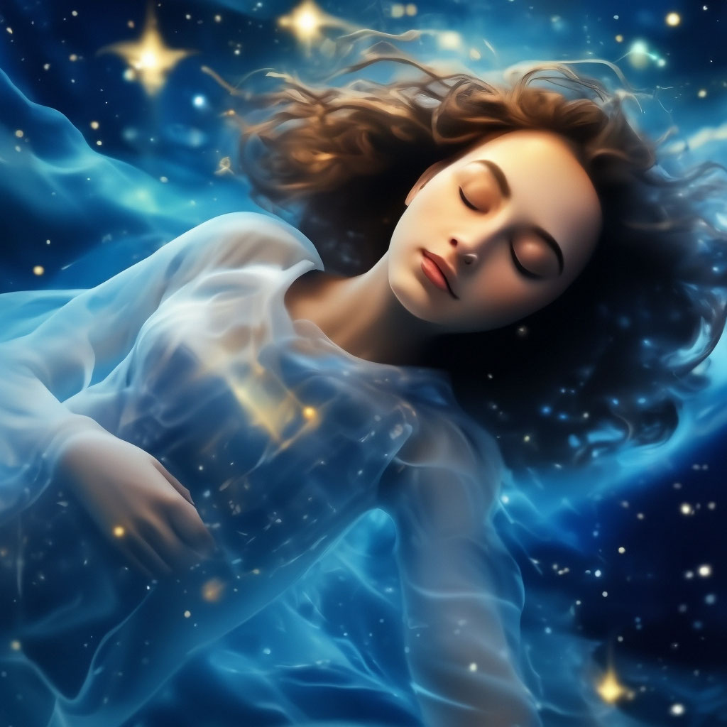 Спящая девушка гуманоид летящая …» — создано в Шедевруме