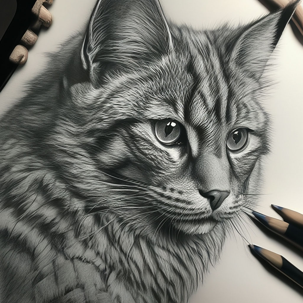 Эскиз, серый карандаш, рисунок кота…» — создано в Шедевруме
