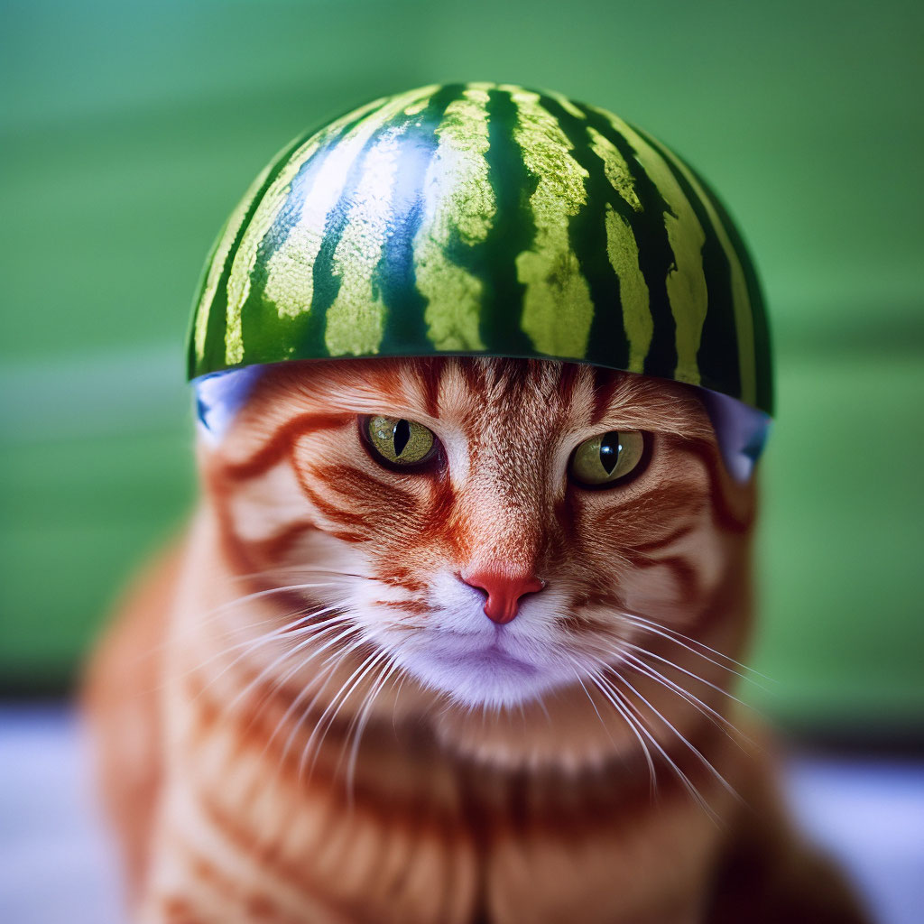 У кота не голове шлем из арбуза» — создано в Шедевруме
