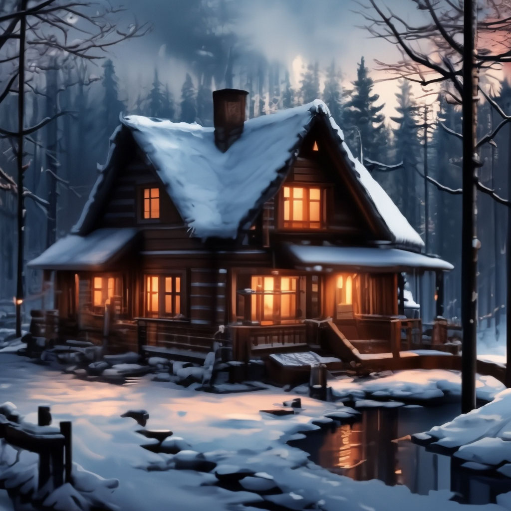 Одинокий домик в зимнем лесу - 67 фото
