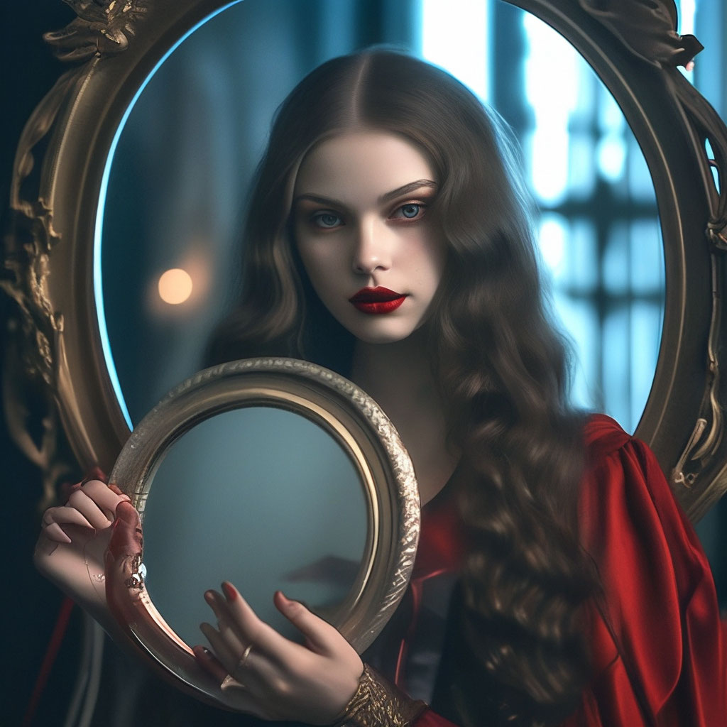 Красивая юная девушка-вампир держит …» — создано в Шедевруме