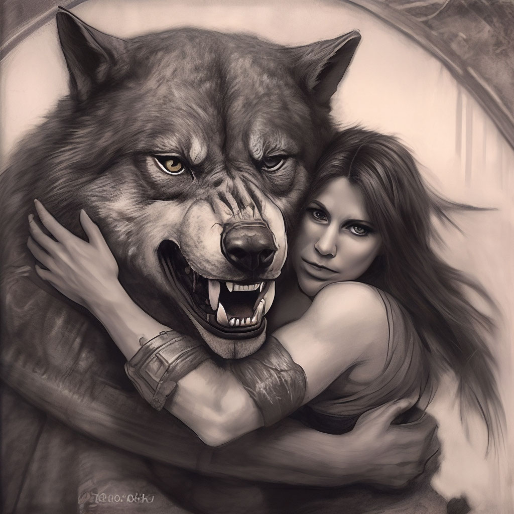 Girl Hugging Wolf Drawing