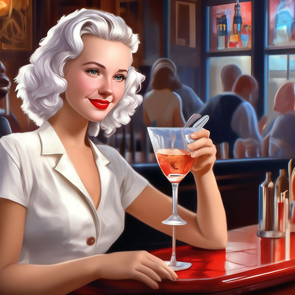 Behind the bar, a girl is …