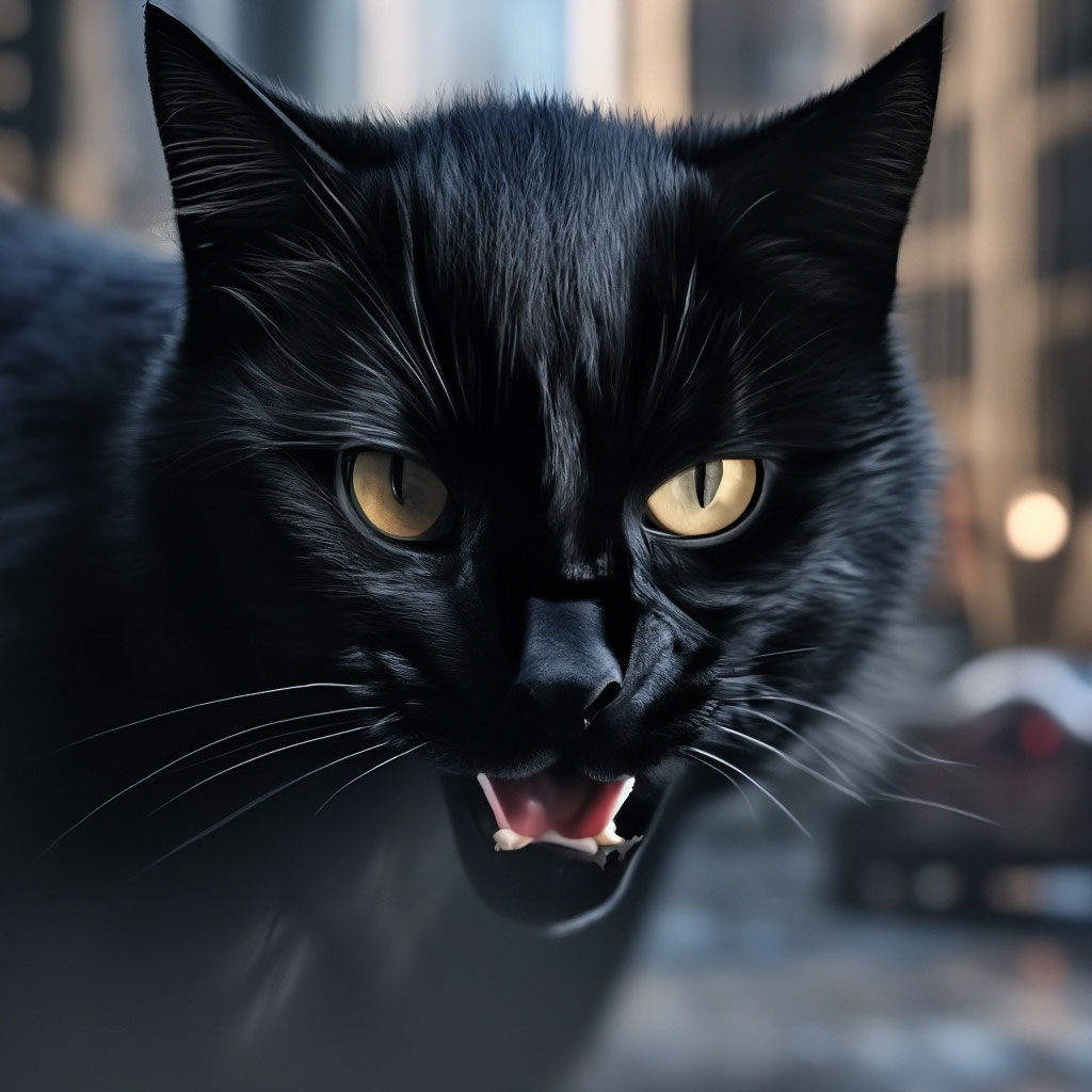 Черная кошка шипит фотореализм» — создано в Шедевруме