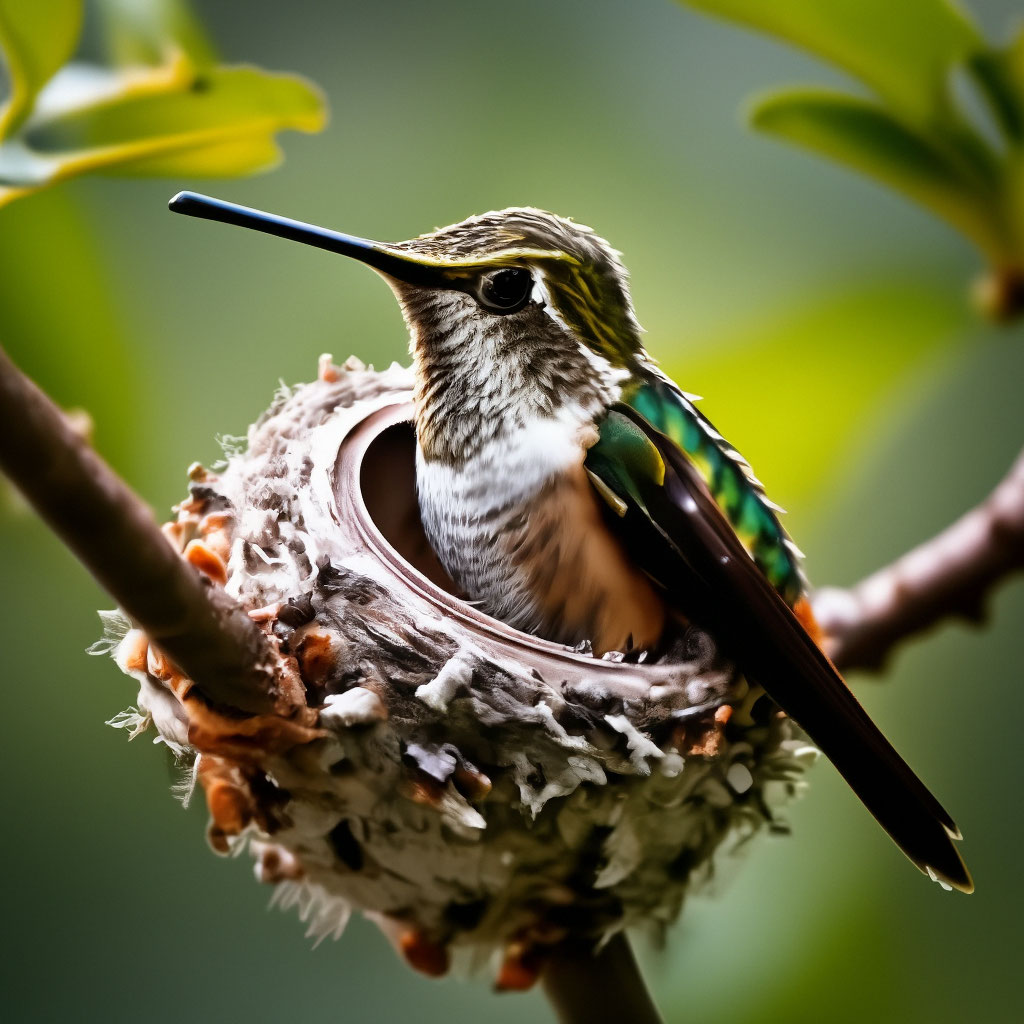 A hummingbird builds a nest