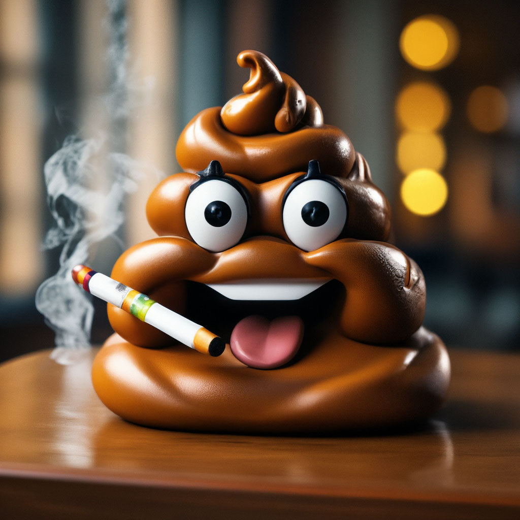Emoji of poop smoking a cigarette