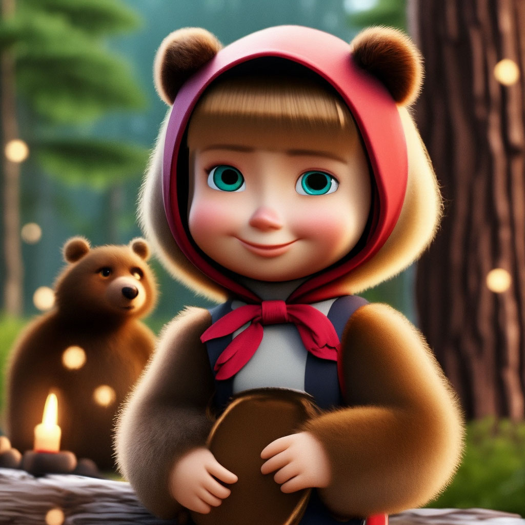 "Masha and the bear in anime style" — image created in Sh...