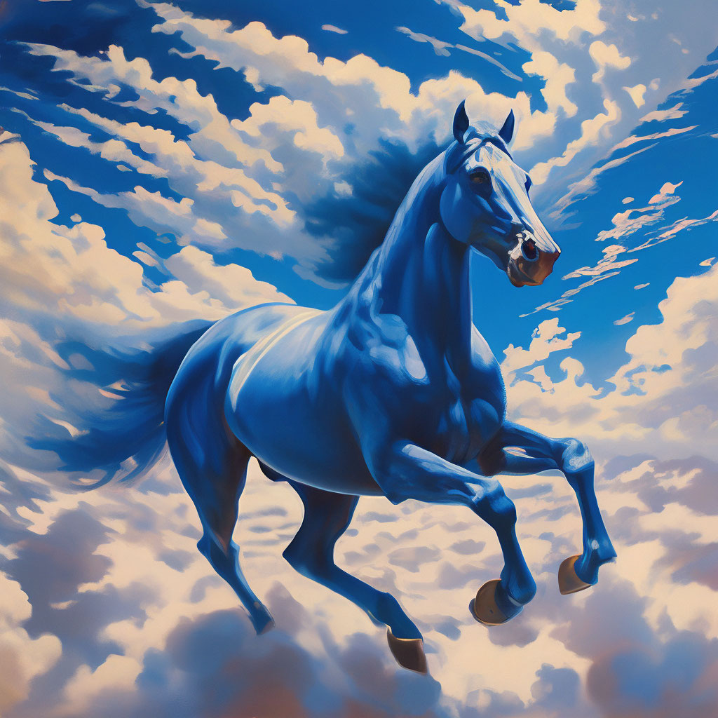 Голубой конь бежит по облакам, по …» — создано в Шедевруме