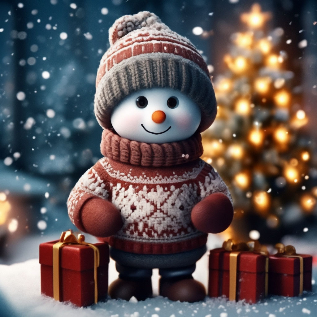Снеговик с подарком, форма силиконовая