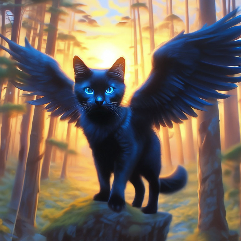 Крылатый чёрный кот, с крыльями, …» — создано в Шедевруме