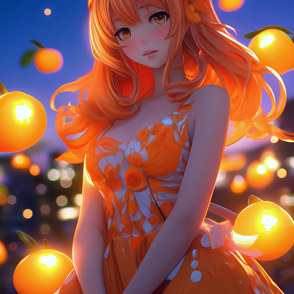 "Anime mandarin girl, orange bright ." - image created in Shedevr...
