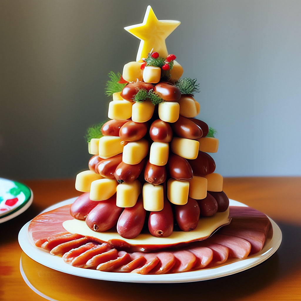 Фото рецепт приготовления закуски — Съедобная новогодняя елка из сыра