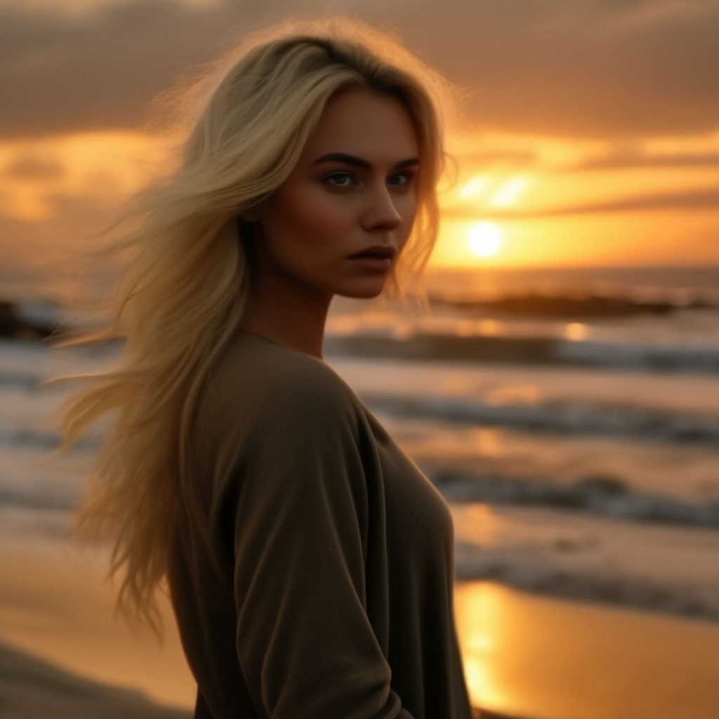 Красивая блондинка на берегу моря в…» — создано в Шедевруме
