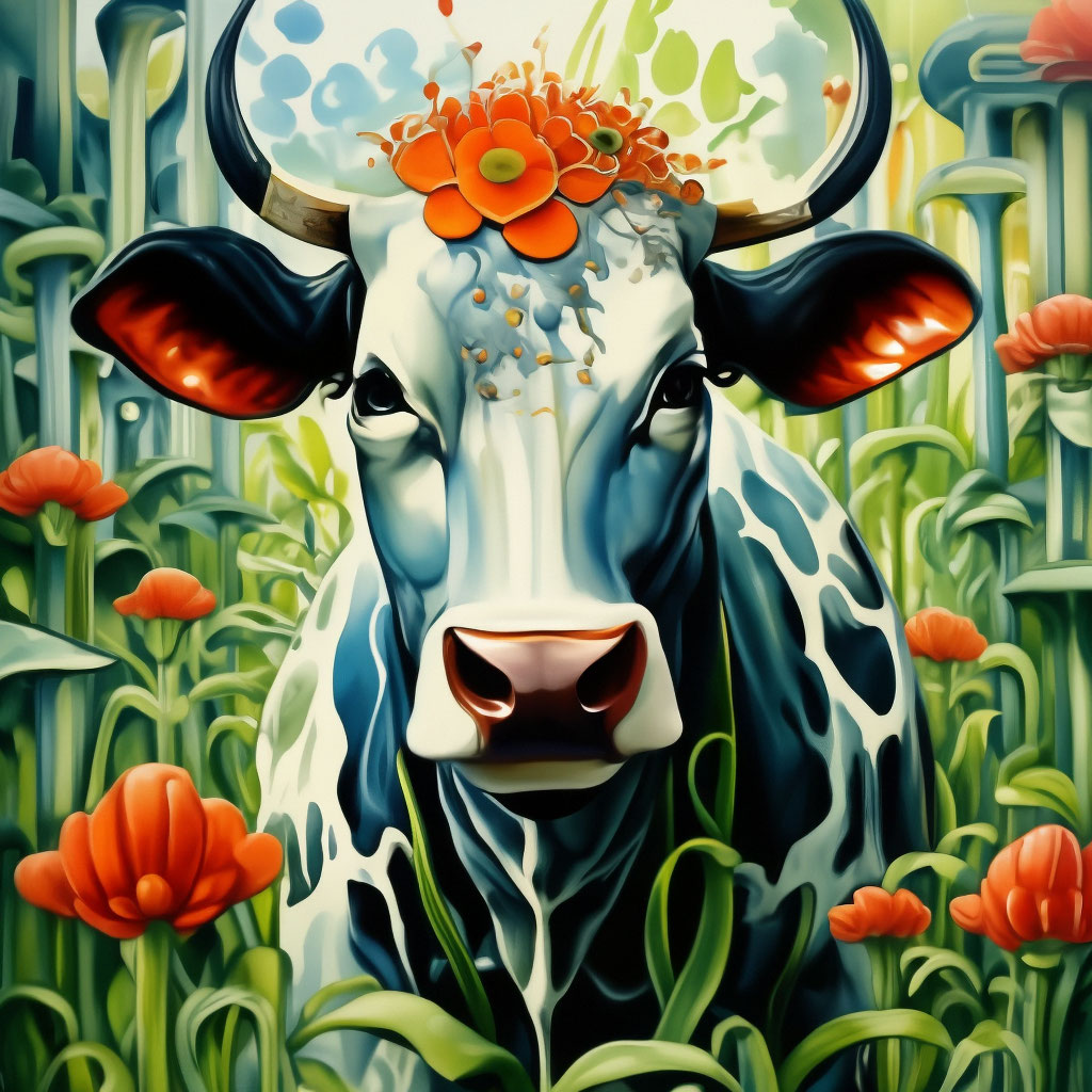 Корова в огороде, акварель» — создано в Шедевруме
