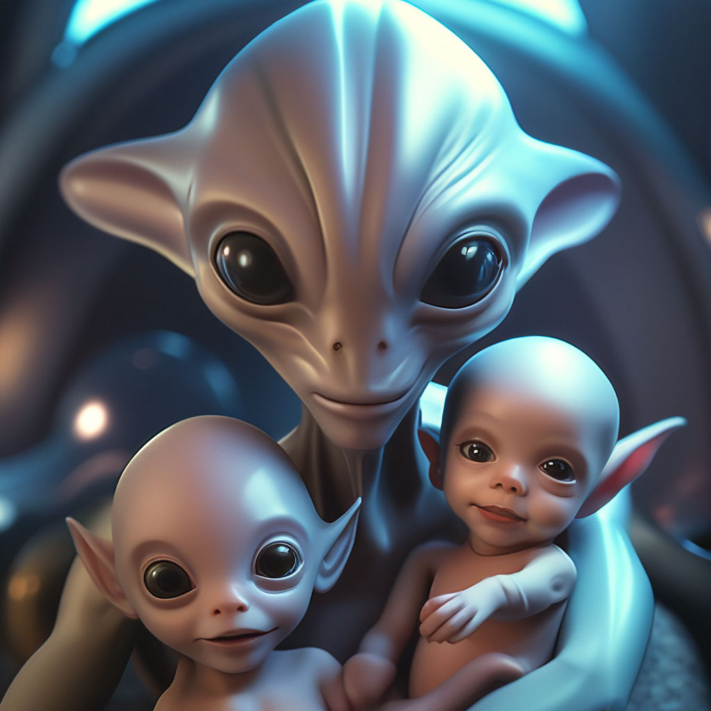 "Baby alien family portrait, realistic, professional photo, 4k, hi...