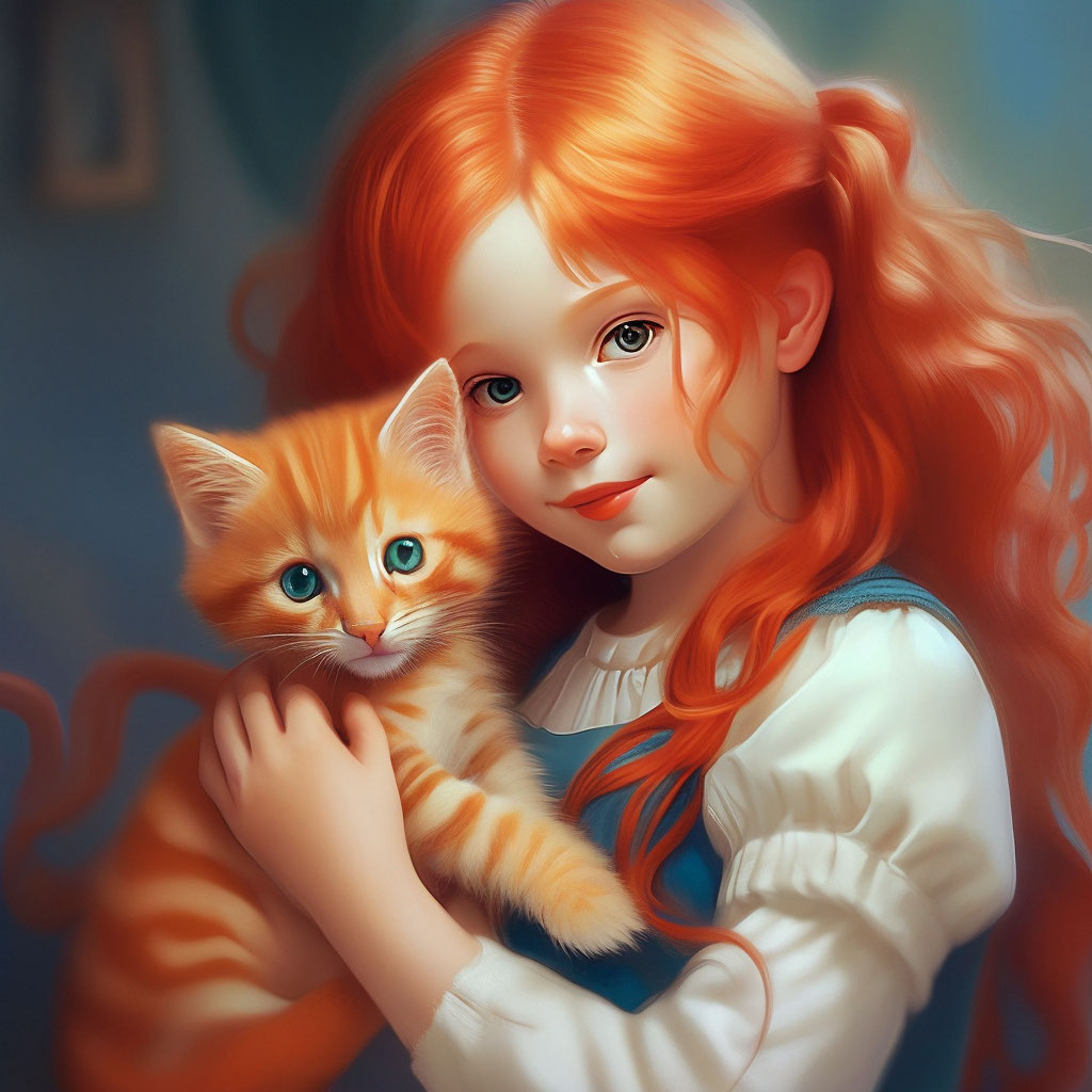 Девочка и котенок рисунок