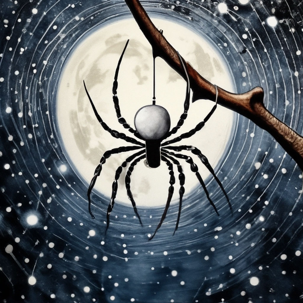 Черно белый маленький паук свисает …» — создано в Шедевруме