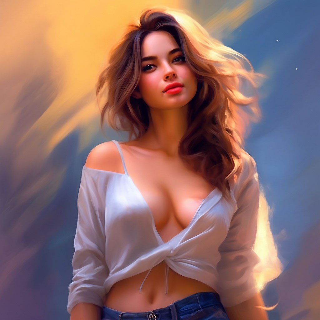 Beautiful hot girl in open clothes image created in Shedevrum