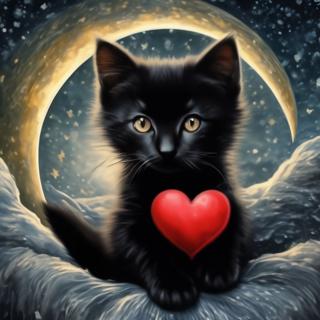 Спокойной ночи черный котенок с …» — создано в Шедевруме
