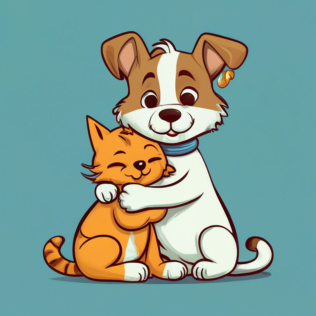 Мультяшные котики обнимаются