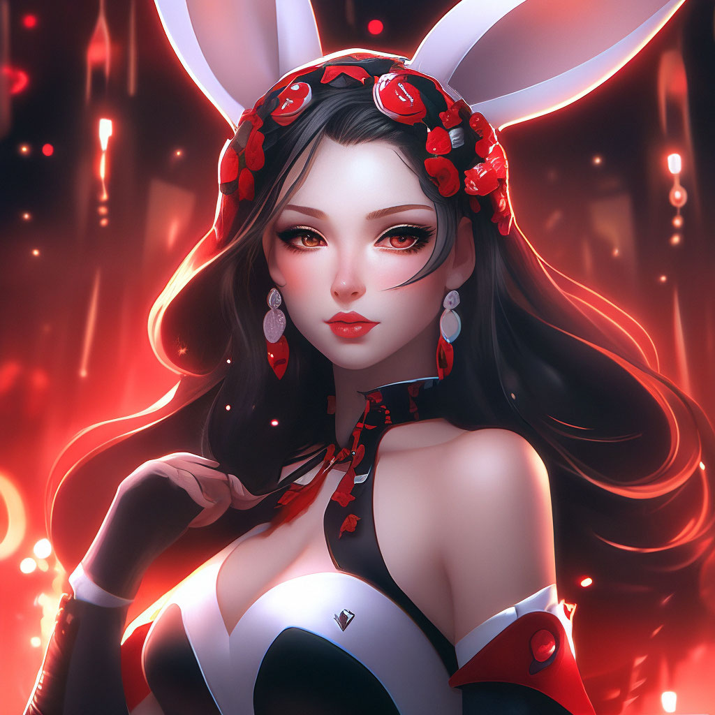 Anime, red and white,neko, rabbit …» — картинка создана в Шедевруме