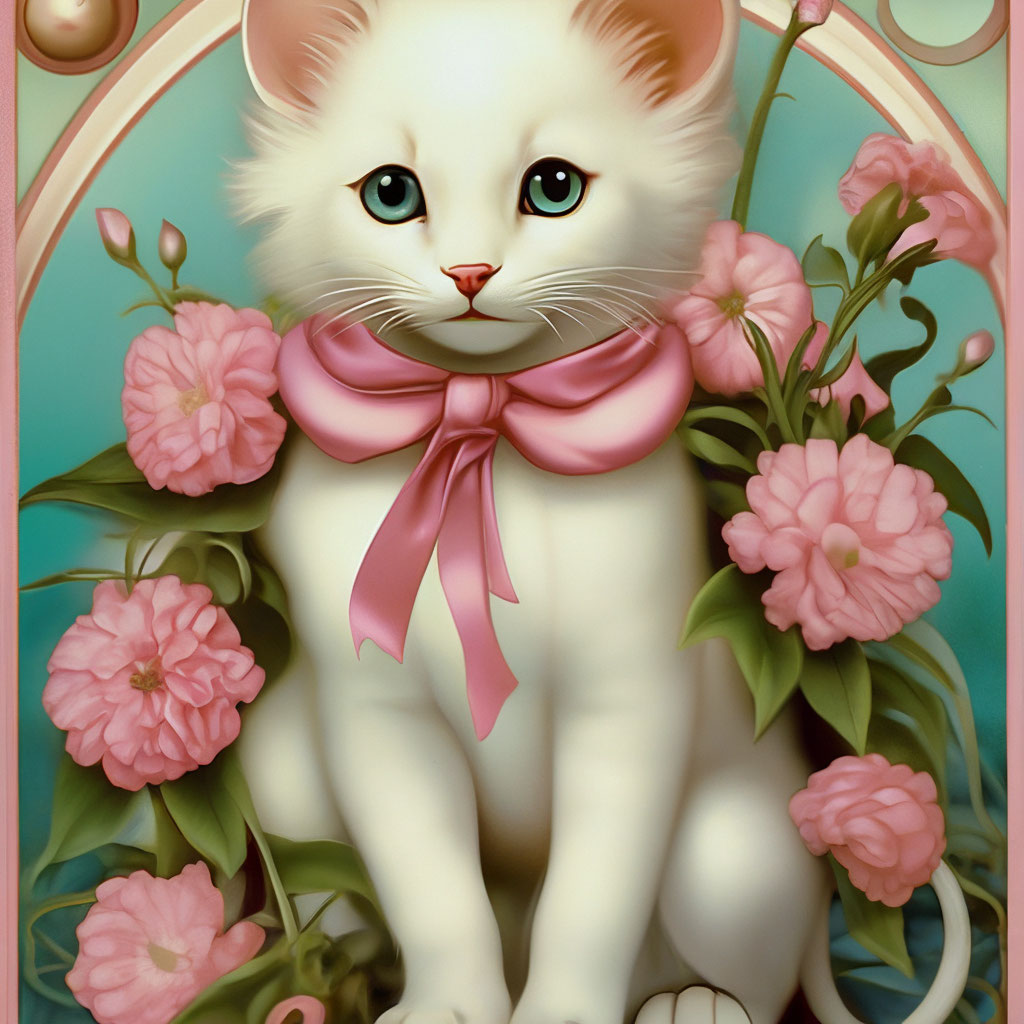 Котик с цветами открытка - 71 фото