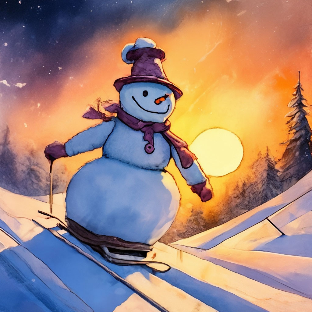 Раскраска снеговик на лыжах