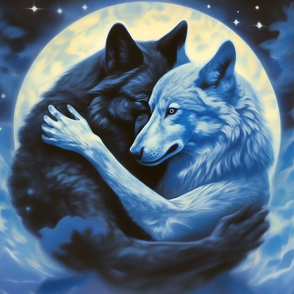 Чёрный Волк и синяя волчица,…» — создано в Шедевруме