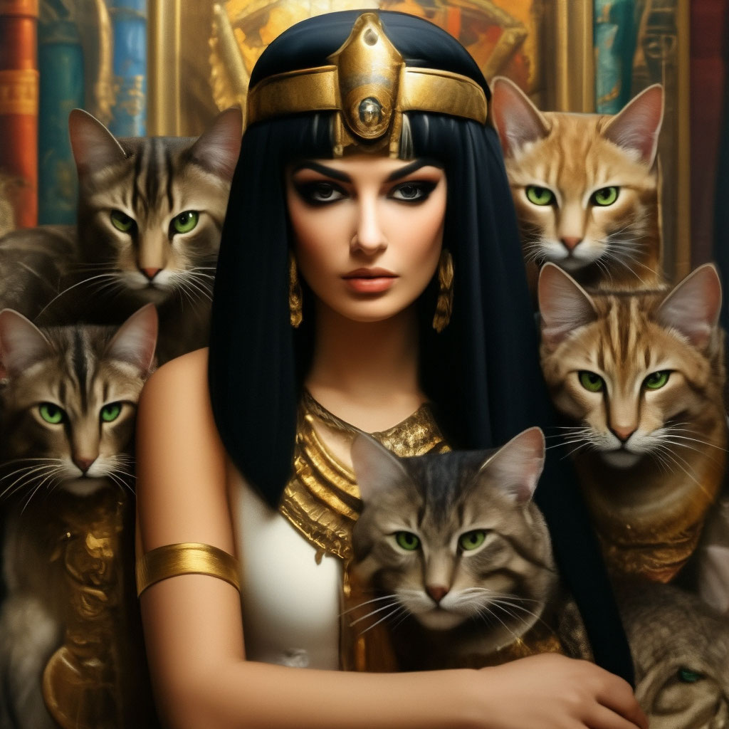 Клеопатра в окружении котов,много …» — создано в Шедевруме