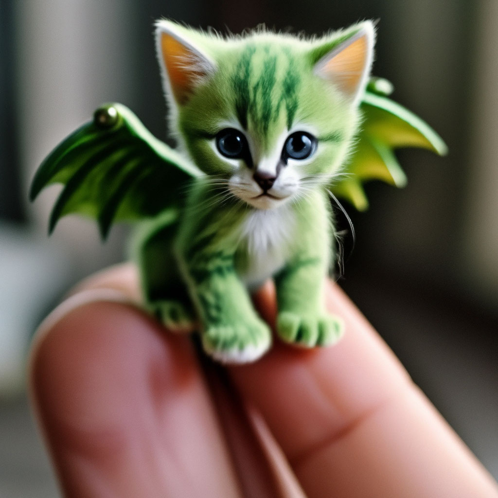 Мини зелёный котик с крыльями …» — создано в Шедевруме