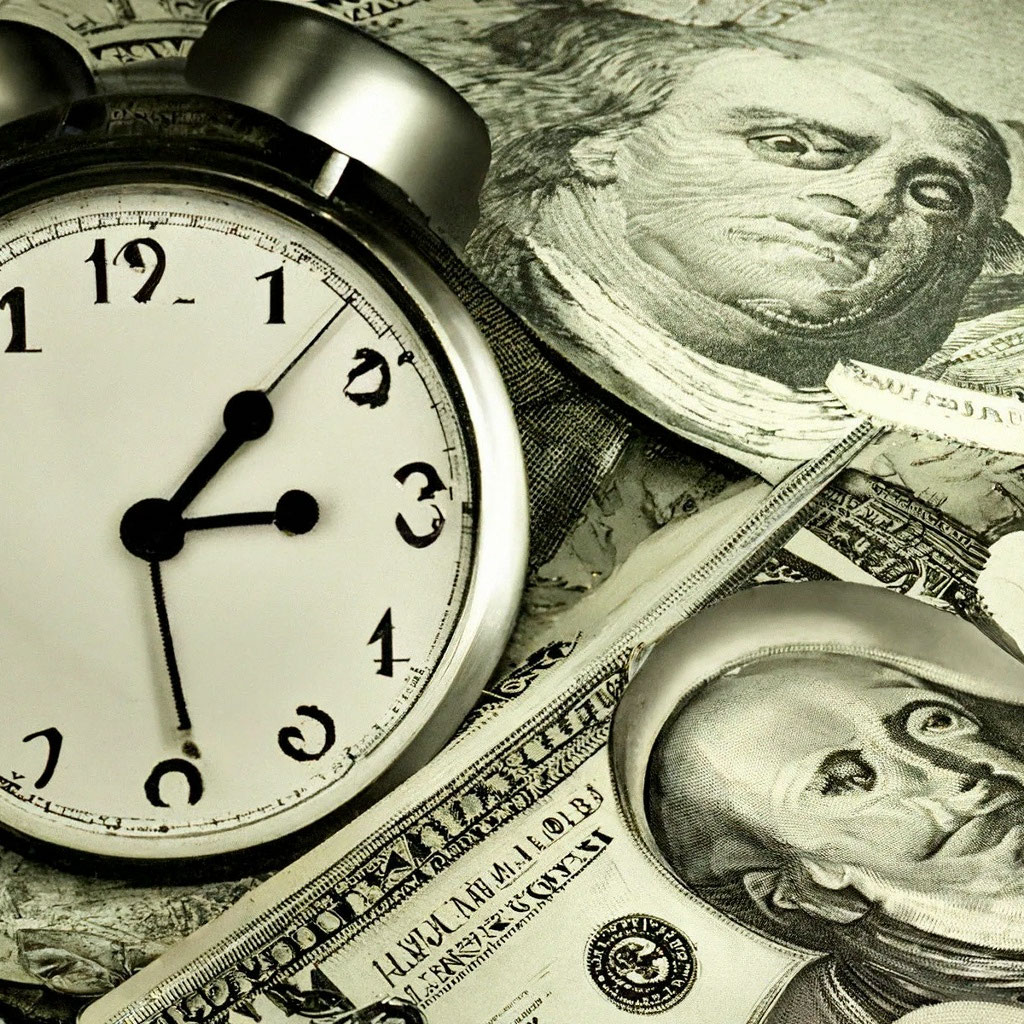  -         Time is  money Dollar bills and watches Alarm clock and money     41389283      